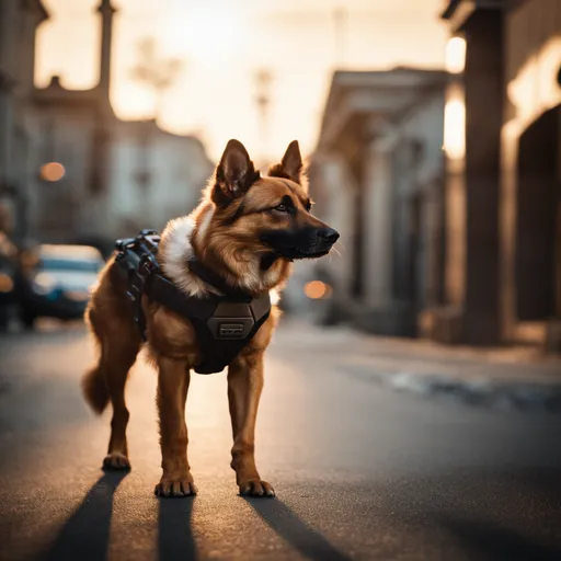 a dog wearing an army vist